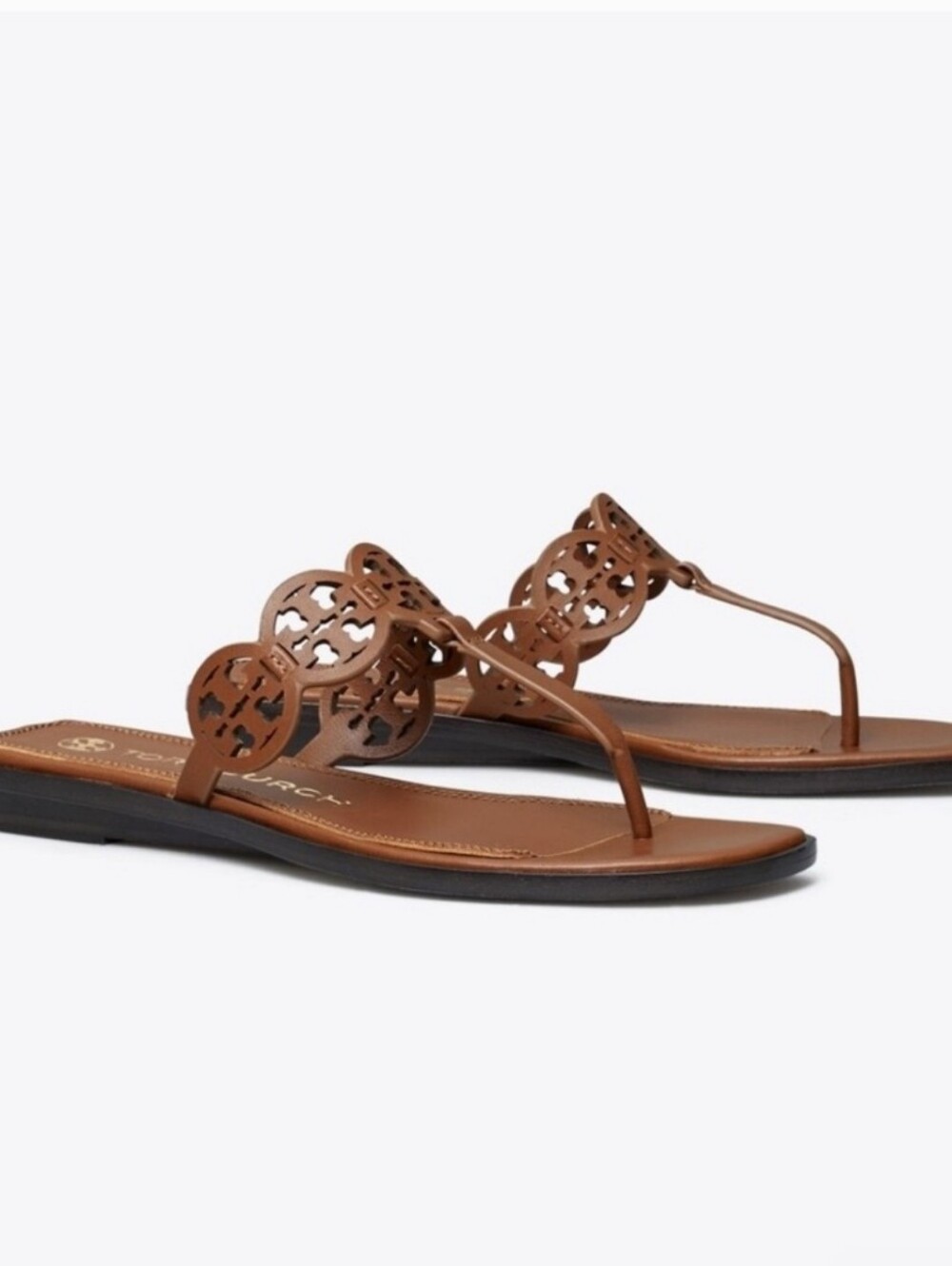 Tory Burch Tiny Miller Thong Sandals Burnt Cuoio Brown Size 7 - Picture 2 of 8